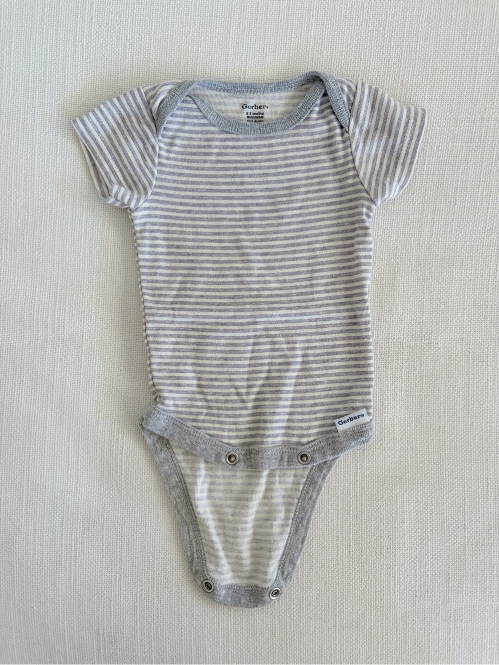 Gerber White and Gray Striped Short-Sleeve Baby Bodysuit